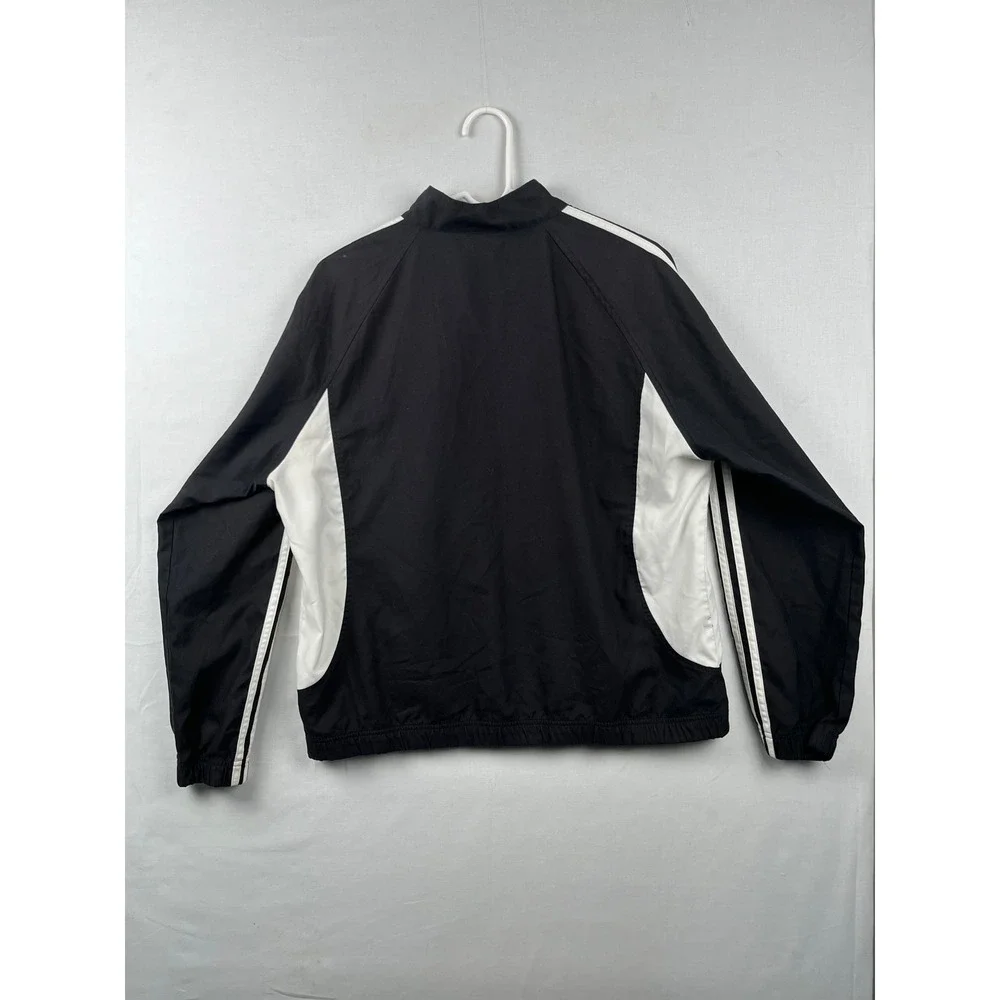 Adidas Track Jacket Womens XL Black White Full Zip 3-Stripe Lightweight Athletic